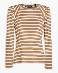 Veronica Beard Delano ribbed striped stretch-Pima cotton-jersey top - Brown Brown