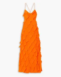 STAUD Elvire lace-up ruffled crepe maxi dress - Orange Orange