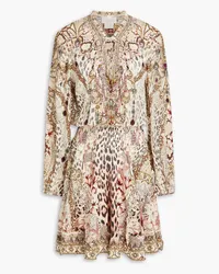 Camilla Crystal-embellished printed silk crepe de chine mini dress - Neutral Neutral