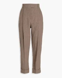 Brunello Cucinelli Cropped Prince of Wales checked linen tapered pants - Brown Brown