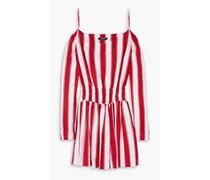 Cold-shoulder striped twill mini dress - Red