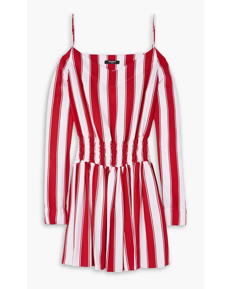 Balmain Cold-shoulder striped twill mini dress - Red Red