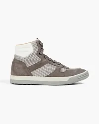 TOD'S Suede, leather and mesh high-top sneakers - Gray Gray