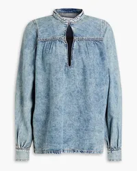 Ganni Gathered faded denim blouse - Blue Blue