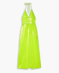 David Koma Neon sequined tulle halterneck midi dress - Green Green