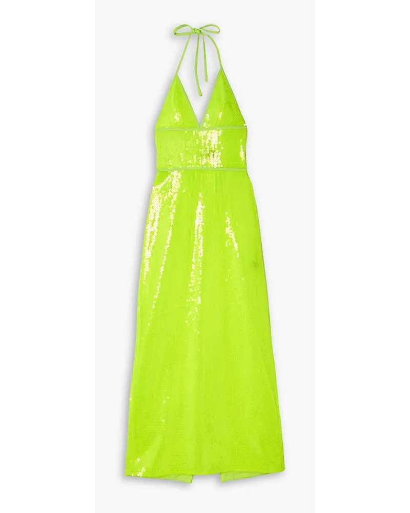 David Koma Neon sequined tulle halterneck midi dress - Green Green