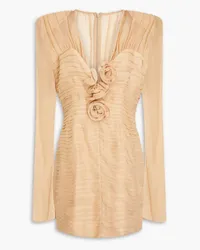 Magda Butrym Appliquéd pleated silk-chiffon mini dress - Neutral Neutral