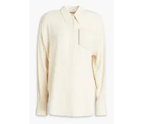 Bead-embellished silk-blend crepe de chine shirt - Neutral