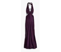 Kylie cutout lace-trimmed satin halterneck gown - Purple