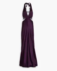 NICHOLAS Kylie cutout lace-trimmed satin halterneck gown - Purple Purple