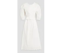 Apron cutout embroidered cotton-poplin midi dress - White