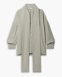 tibi Davenport oversized pussy-bow crepe shirt - Gray Gray