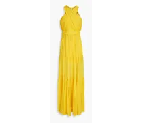 Florencia pleated silk-crepon halterneck maxi dress - Yellow
