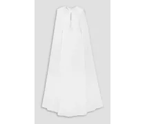 Cape-effect stretch-cady and chiffon gown - White