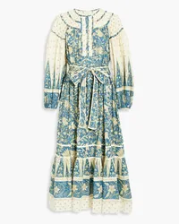 Ulla Johnson Kemala tiered printed cotton-blend voile midi dress - Blue Blue