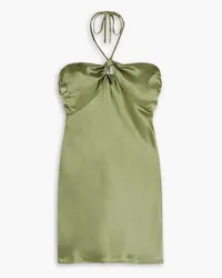 Reformation Sorrentine knotted cutout silk-charmeuse halterneck mini dress - Green Green