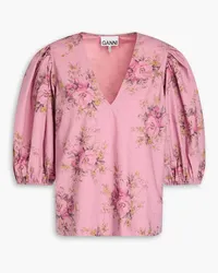 Ganni Floral-print cotton-poplin top - Pink Pink