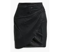 Soroya wrap-effect pleated leather mini skirt - Black