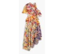 Tiered floral-print gauze dress - Yellow