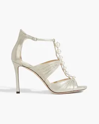 Jimmy Choo Aura 95 embellished metallic suede sandals - Metallic Metallic