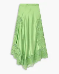 Ulla Johnson Cressida asymmetric appliquéd tulle-trimmed silk-charmeuse maxi skirt - Green Green