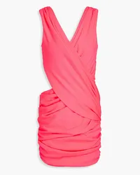 Balmain Cutout ruched neon ponte mini dress - Pink Pink