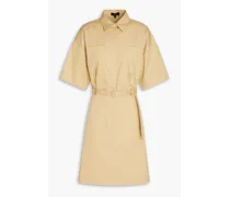 Belted stretch-cotton twill mini shirt dress - Neutral