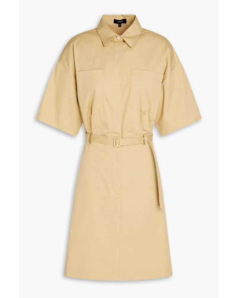 Theory Belted stretch-cotton twill mini shirt dress - Neutral Neutral