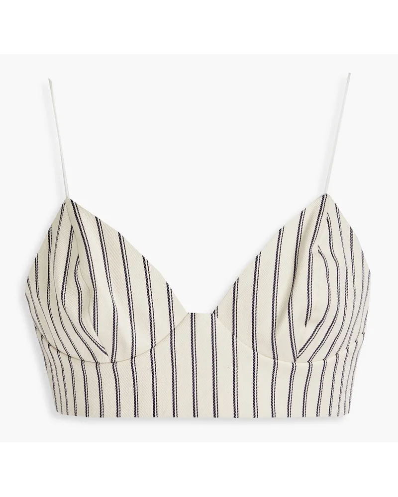 Striped cotton-twill bra top - White