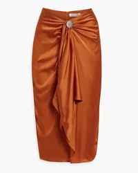 Andrea Iyamah Draped button-embellished satin midi skirt - Metallic Metallic