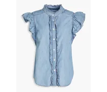 Ruffled cotton-blend chambray shirt - Blue