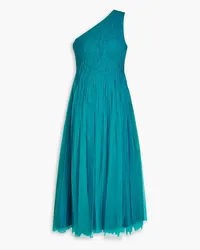 Zac Posen One-shoulder pintucked tulle midi dress - Blue Blue