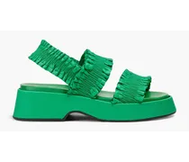 Ruched satin platform slingback sandals - Green
