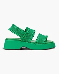 Ganni Ruched satin platform slingback sandals - Green Green