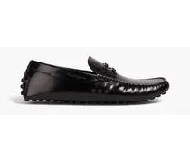 Studded glossed-leather driving shoes - Black