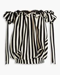 Valentino Garavani Off-the-shoulder striped wool and silk-blend crepe top - Black Black