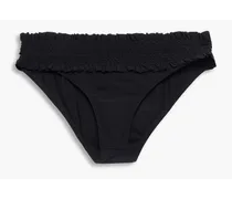 Shirred ruffled mid-rise bikini briefs - Black