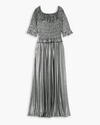 BATSHEVA Oak smocked metallic stretch-lamé maxi dress - Metallic Metallic