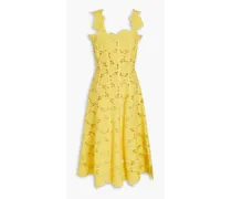 Flared lace midi dress - Yellow