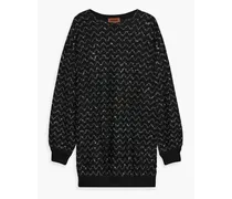 Sequin-embellished metallic crochet-knit sweater - Black