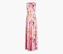 Pleated floral-print cady maxi dress - Pink