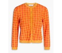 Jacquard-knit cotton-blend cardigan - Orange
