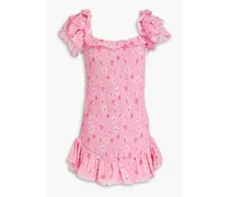 Kodie shirred floral-print cotton mini dress - Pink