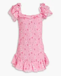 LoveShackFancy Kodie shirred floral-print cotton mini dress - Pink Pink