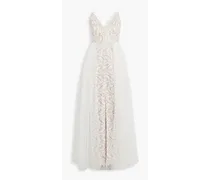 Tulle-paneled guipure lace gown - Neutral