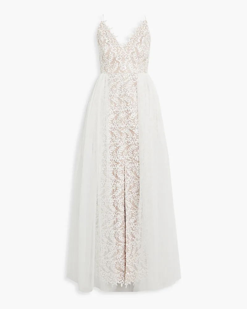 Aidan Mattox Tulle-paneled guipure lace gown - Neutral Neutral