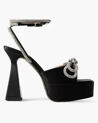 Mach & Mach Double Bow crystal-embellished satin platform sandals - Black Black