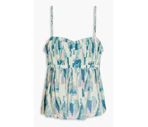 Printed cotton-blend voile top - Blue