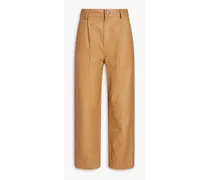 Cropped leather straight-leg pants - Brown