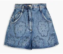 Crystal-embellished denim shorts - Blue